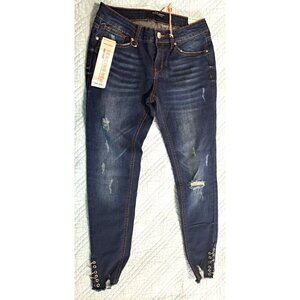 Wax Jeans Juniors 5 Skinny Crop Dark Wash 25" Inseam Piercing Hem